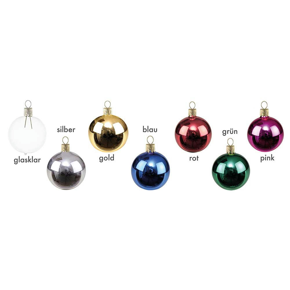 Glaskugeln in Glasklar, Silber, Gold, Blau, Rot, Grün und Pink – Christbaumkugeln aus Glas mit Ihrem Logo