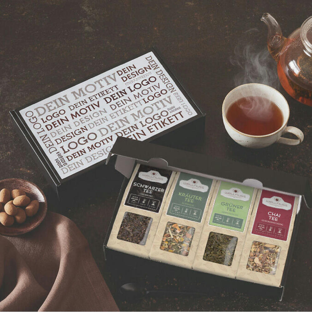 Product image Geschenkkarton mit 4 Tee Spezialitäten Werbeartikel