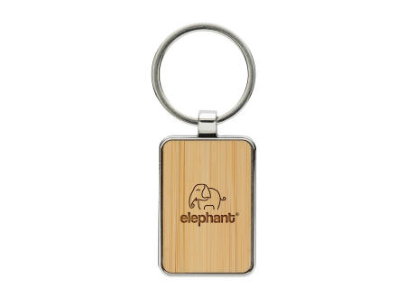 Eckiger Schlüsselring aus RCS rec. Zinklegierung mit Bambus Werbeartikel