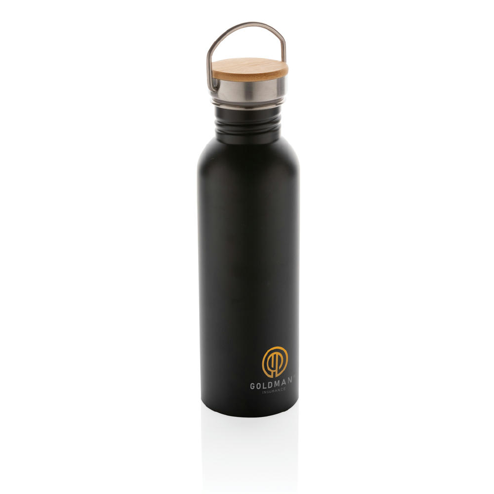 Moderne Stainless-Steel Flasche mit Bambusdeckel Werbeartikel