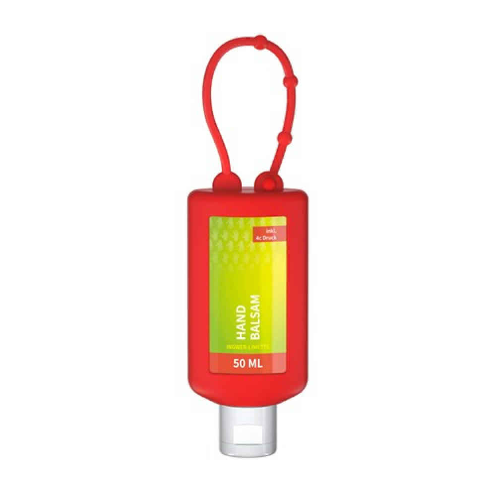 Product image 50 ml Bumper rot - Handbalsam "Ingwer-Limette" - Body Label Werbeartikel