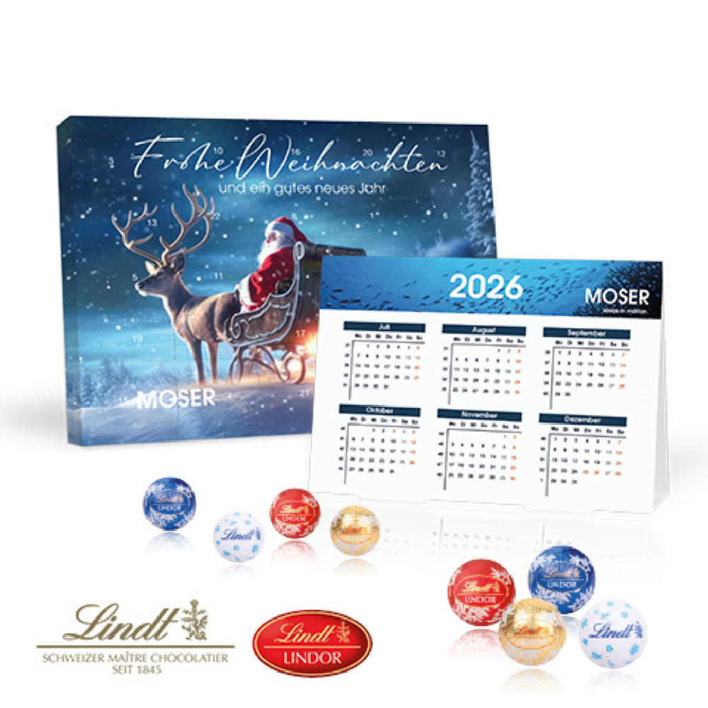 „2 in 1“ Marken-Adventskalender Lindt Lindor Minis mit Jahresplaner Werbeartikel