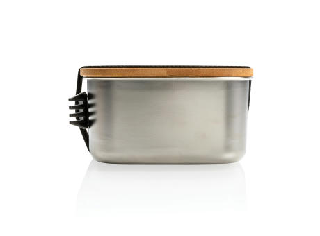 Stainless Steel Lunchbox mit Bambus-Deckel und Göffel Werbeartikel