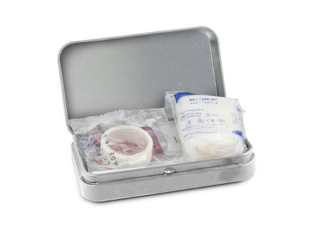 First Aid Box Compact, 27-teilig in Metalldose Werbeartikel