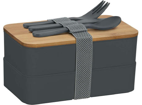 Product image Doppel-Lunchbox mit Bambus-Schneidebrett und Besteck Werbeartikel