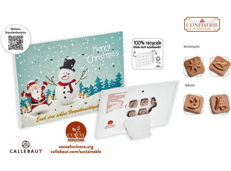 Tisch Adventskalender Standardmotiv,   60 g, Inhalt: Callebaut Vollmilch Schokolade Kalender Werbeartikel