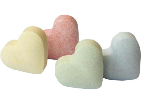 Klapp-Dose-96, weiß 70 g, Inhalt: Traubenzuckerherzen bunt (Dose) Werbeartikel