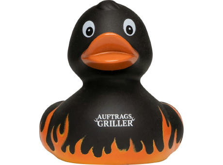 Quietsche-Ente Flammen mit Slogan Auftragsgriller Werbeartikel