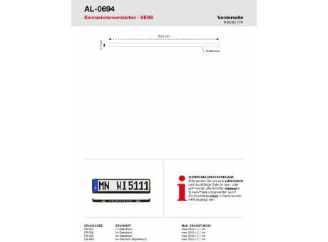Kennzeichenverstärker "BENS" inkl. 1c-Druck Werbeartikel