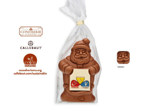 Schoko Weihnachtsmann mit Schokoschild,   1 Stück, Inhalt: Weihnachtsmann 80 g bedrucken
