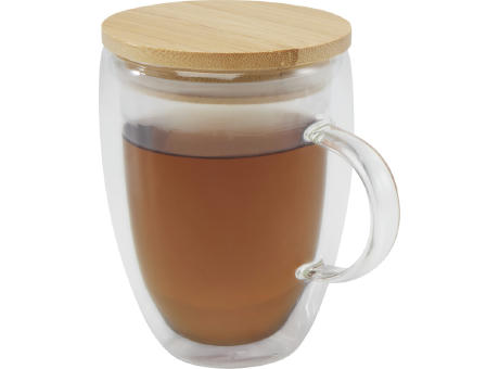 Product image Leona 350 ml Glasbecher mit Bambusdeckel Werbeartikel