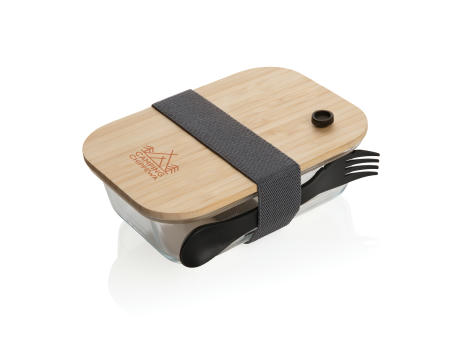 Lunch-Box aus Glas mit Bambusdeckel Werbeartikel
