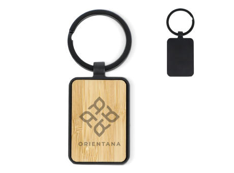 Schlüsselanhänger aus Bambus und Metall rechteckig bedrucken