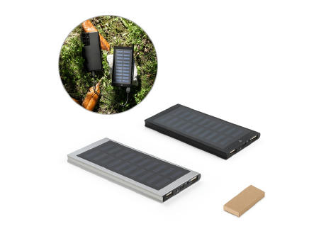 CLERK. 8'000 mAh Powerbank mit Solarpanel aus 100% recyceltem Aluminium bedrucken