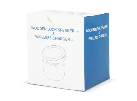 3W Lautsprecher in Holzoptik &amp; 5W Kabelloses Ladegerät Werbeartikel