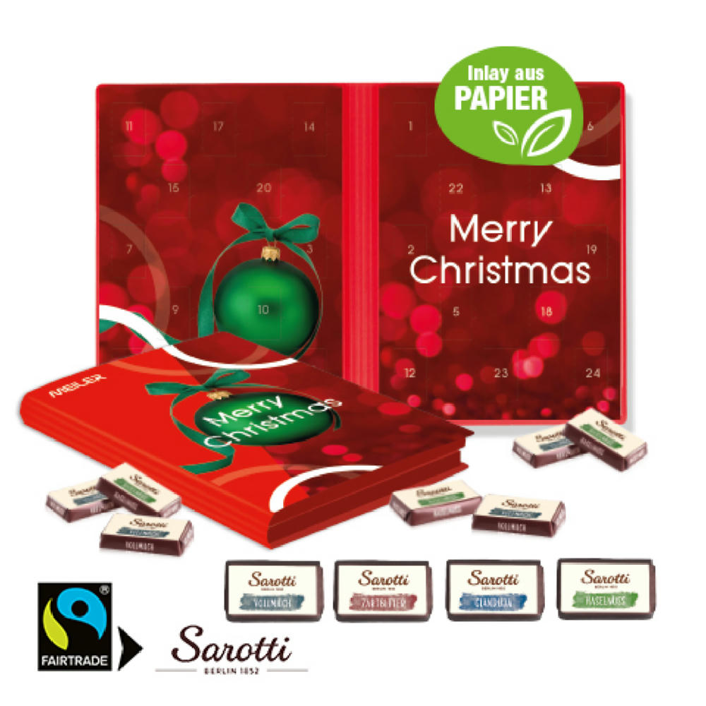 Adventskalender Weihnachtsbuch mit Sarotti Fairtrade® Werbeartikel