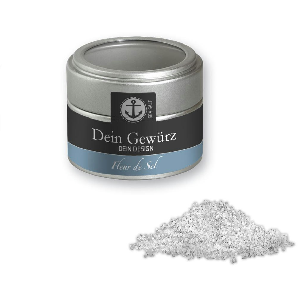 Product image Fleur de Sel, ca. 50g, Metalldose Mini mit Sichtfenster silber Werbeartikel
