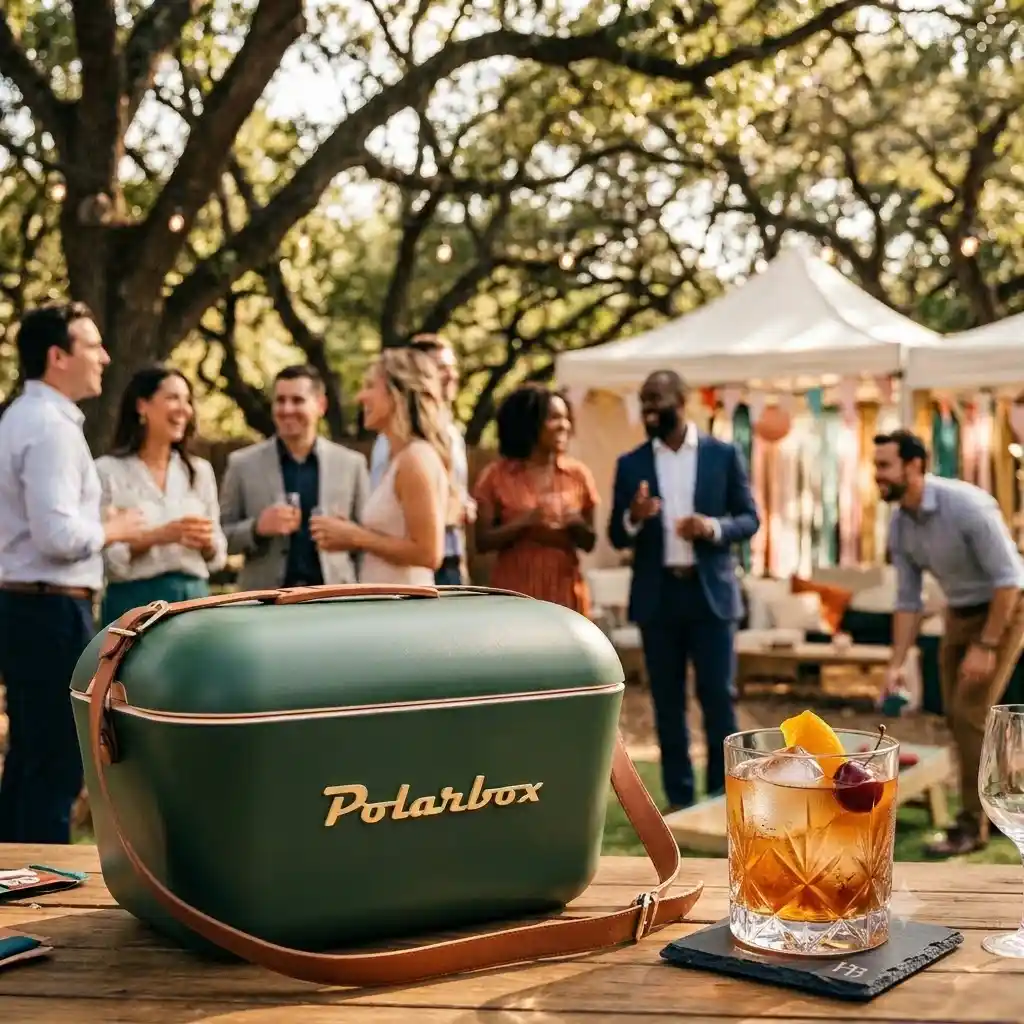 Polarbox Original 20L Vintage Kühlbox auf Firmenfeier – trendiger Werbeartikel für Events, Promotion und Sommerpartys