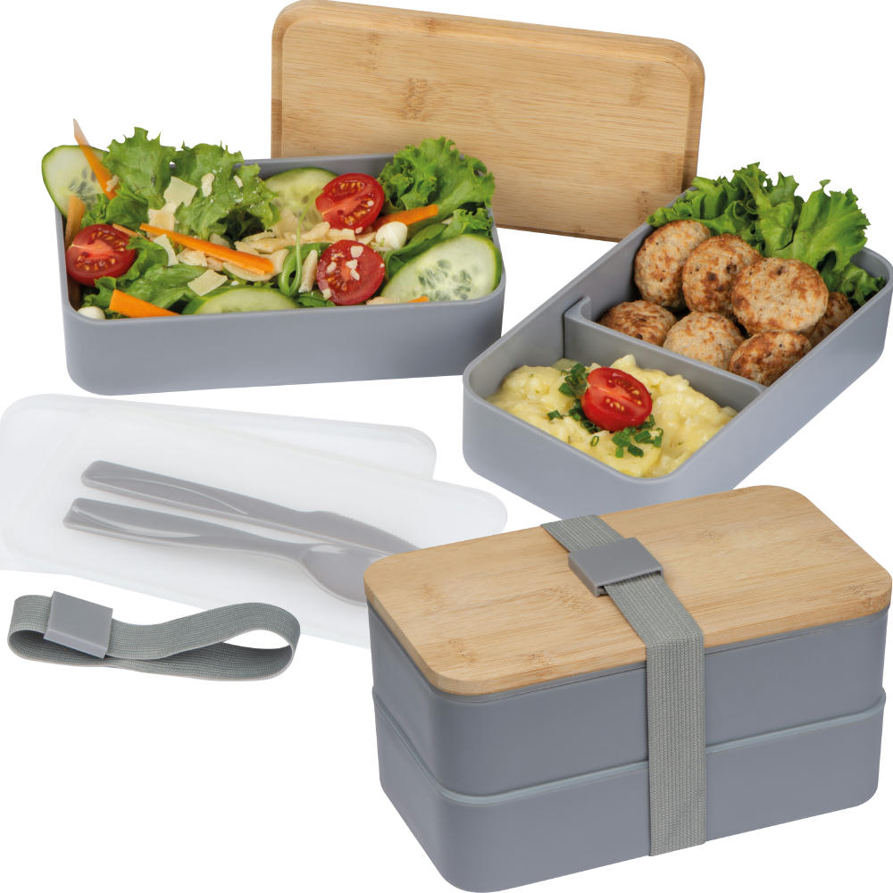 Product image 2 stöckige Lunchbox aus Kunststoff und Bambus Werbeartikel