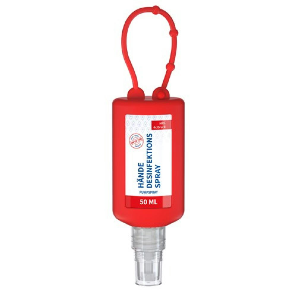 Product image 50 ml Bumper rot - Hände-Desinfektionsspray (DIN EN 1500) - Body Label Werbeartikel