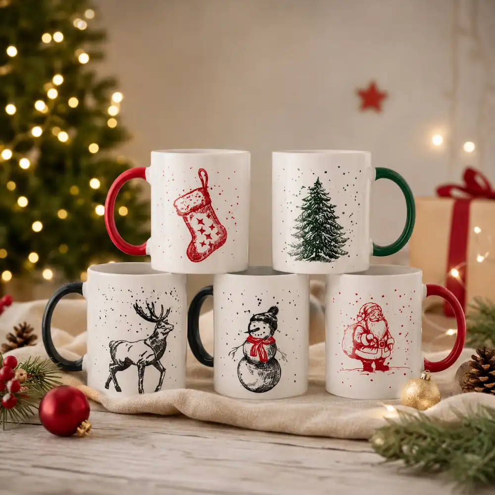 Weihnachtsbecher aus Keramik, 300 ml Weihnachtsbecher aus Keramik 300 ml, festlicher Keramikbecher als Werbeartikel mit Logo, ideal als Weihnachtsgeschenk für Kunden, Mitarbeiter und Geschäftspartner.