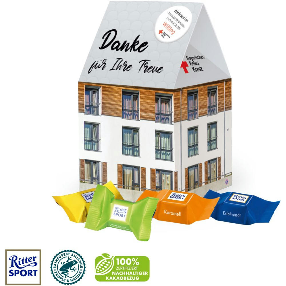 Product image 3D Präsent "Haus" mit Ritter SPORT Schokowürfel Werbeartikel