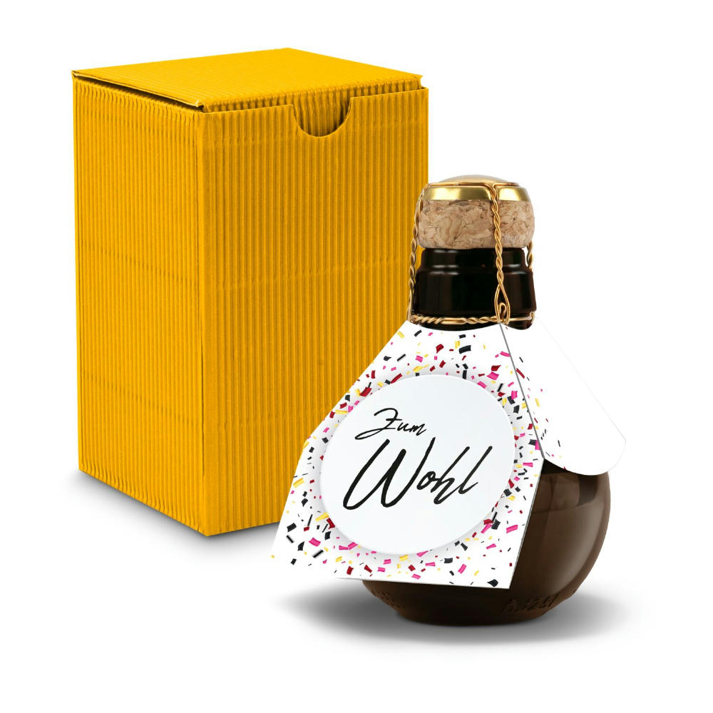 Product image Kleinste Sektflasche der Welt! Zum Wohl - Inklusive Geschenkkarton in Gelb, 125 ml Werbeartikel