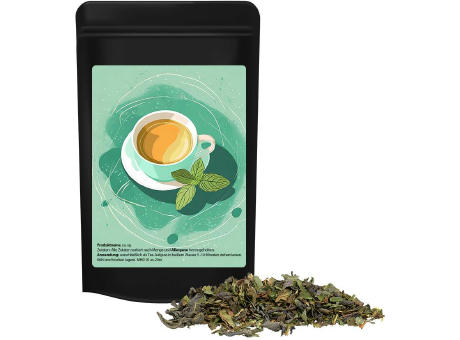 Product image Grüner Tee mit Minze, ca. 12g, Standbeutel Mini schwarz Werbeartikel
