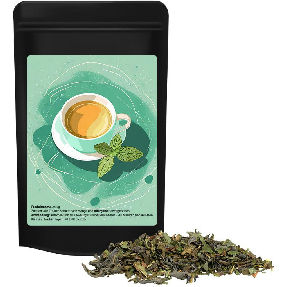 Product image Grüner Tee mit Minze, ca. 12g, Standbeutel Mini schwarz Werbeartikel
