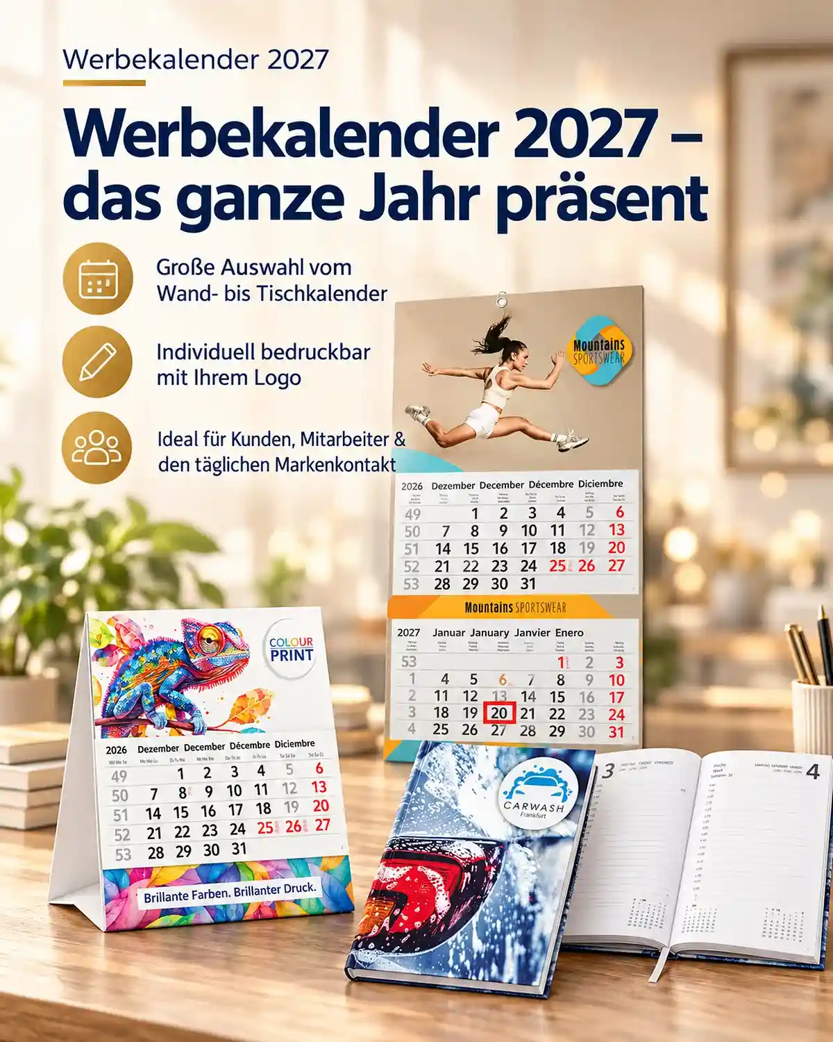 Kalender mit Logo für Unternehmen – Werbekalender 2027 für Kunden, Mitarbeiter und langfristige Werbewirkung