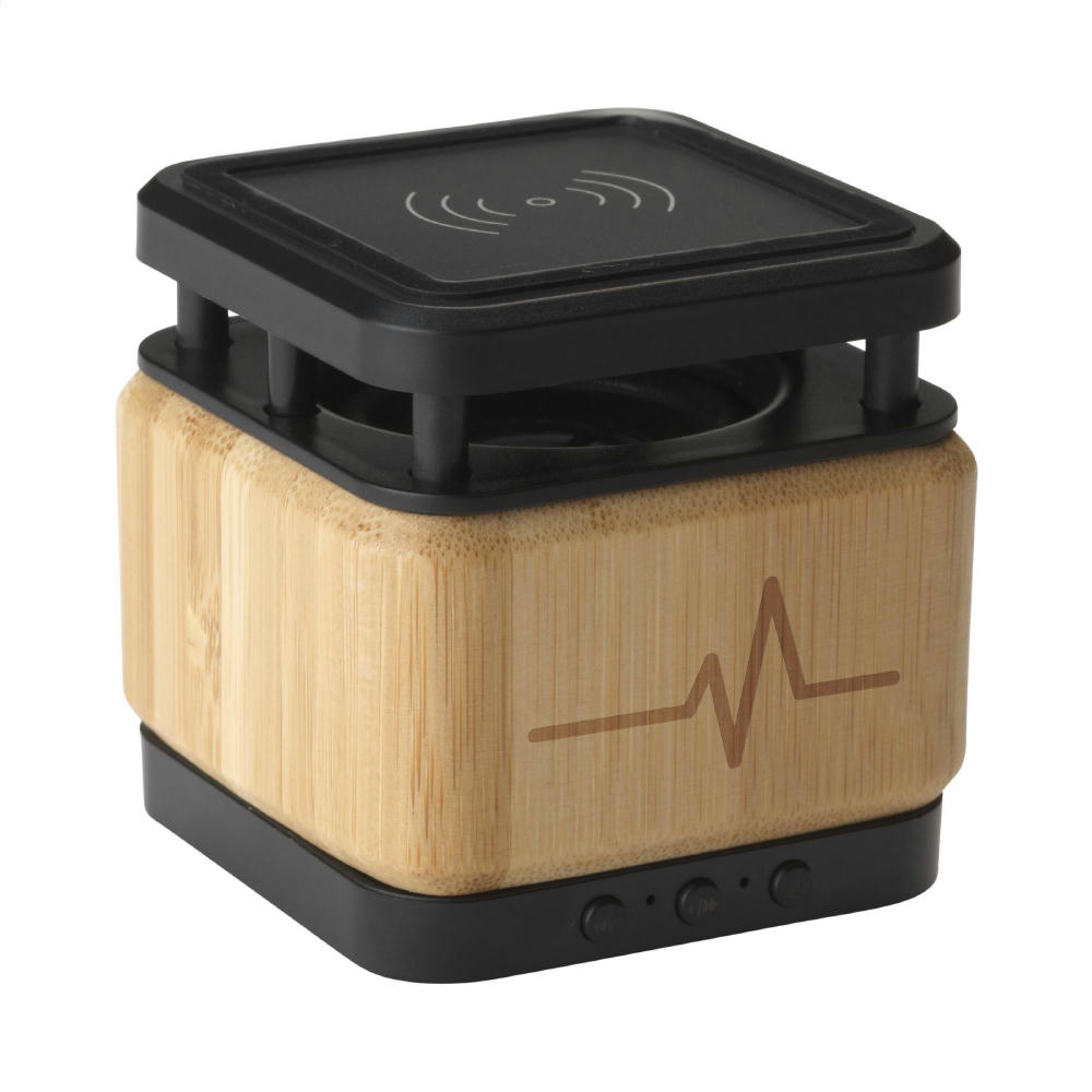 Product image Bamboo Block Speaker mit kabellosem Ladegerät Werbeartikel