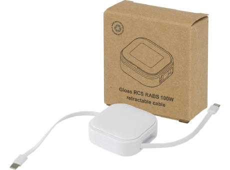 Product image Gloas Aufrollbares 5 in 1 Kabel aus Recyclingmaterial mit Datensynchronisierung und 100 W Schnellladefunktion sowie Smartphone Toolkit Werbeartikel