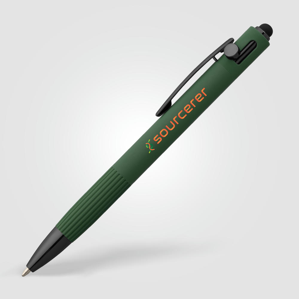 Saga Kugelschreiber mit Druckmechanismus und Stylus aus recyceltem Aluminium Werbeartikel