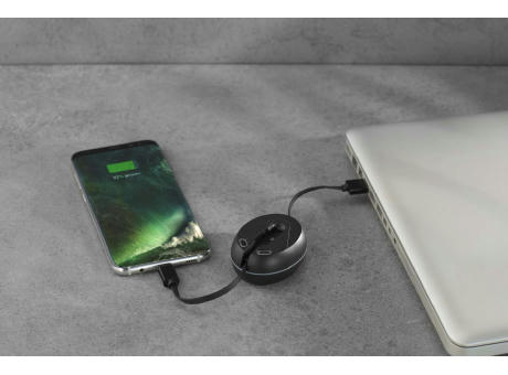 ROLL UP Ausziehbares Multifunktions-Kabel zum Laden und Datenübertragen mit USB-C, Micro-USB und Lightning Werbeartikel