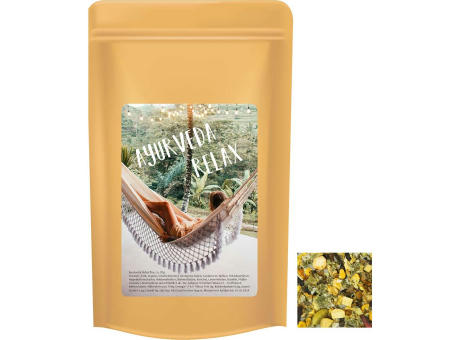 Ayurveda Relax-Tee, ca. 50g, Standbeutel Midi Werbeartikel