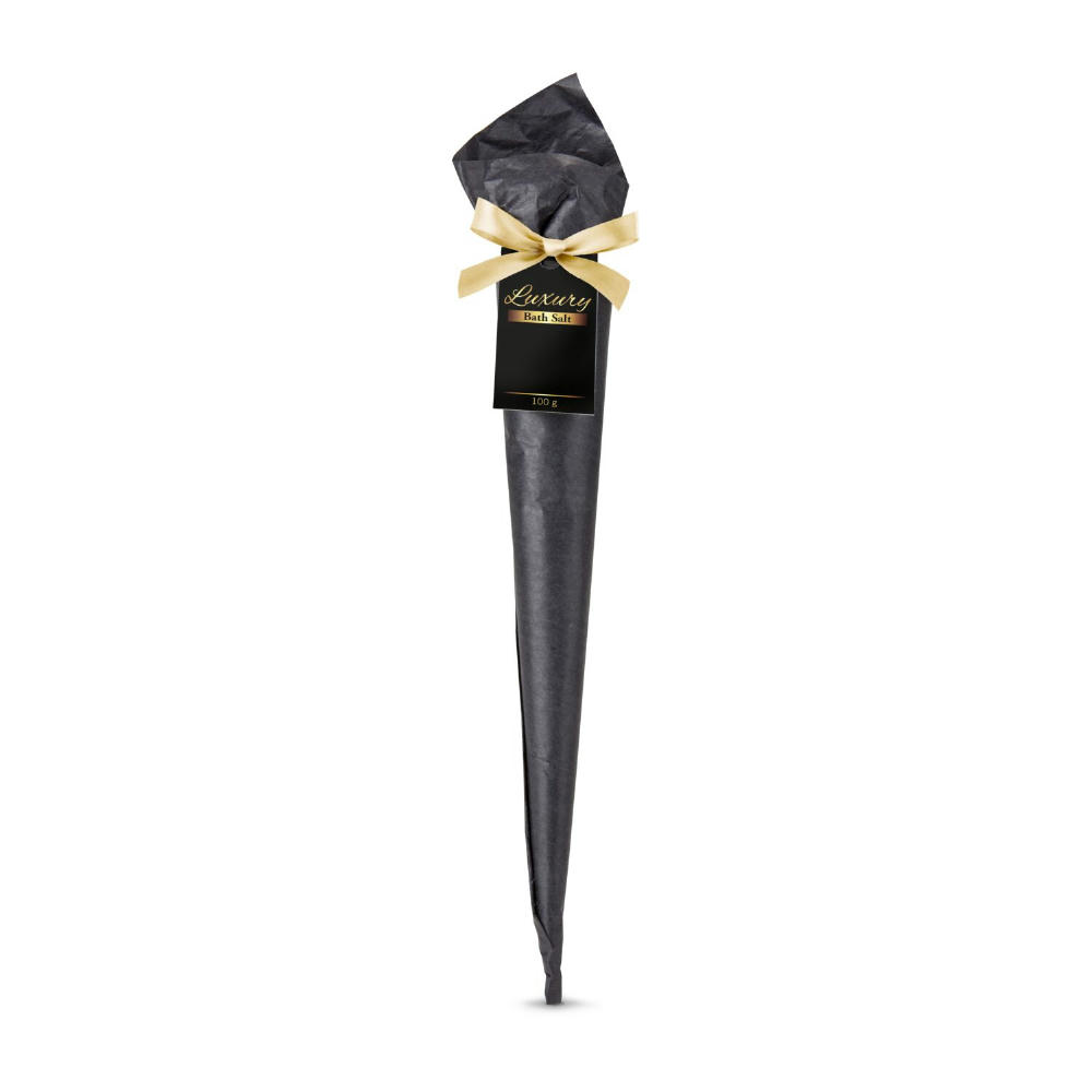 Badesalz Luxury, Duftrichtung Vanille, Geschenktüte in Schwarz, 100 Gramm Werbeartikel