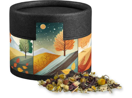 Product image Kräutertee Vierjahreszeiten, ca. 9g, Kraftpapierdose Mini schwarz Werbeartikel