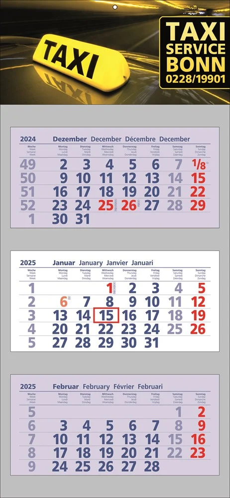 3-Monatskalender Clever 3 mit erhabener Schrift