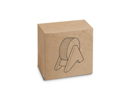 PLYCORK. Sperrholzständer mit 6 Korkuntersetzern Werbeartikel