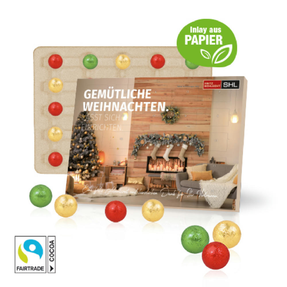 Product image Tisch-Adventskalender mit Fairtrade® Schokolade, Inlay aus Papier Werbeartikel