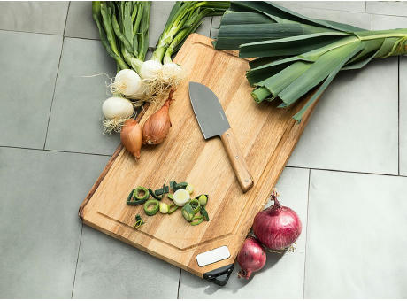 Schneidebrett aus Akazie mit Schleifer 'Shokki' Werbeartikel