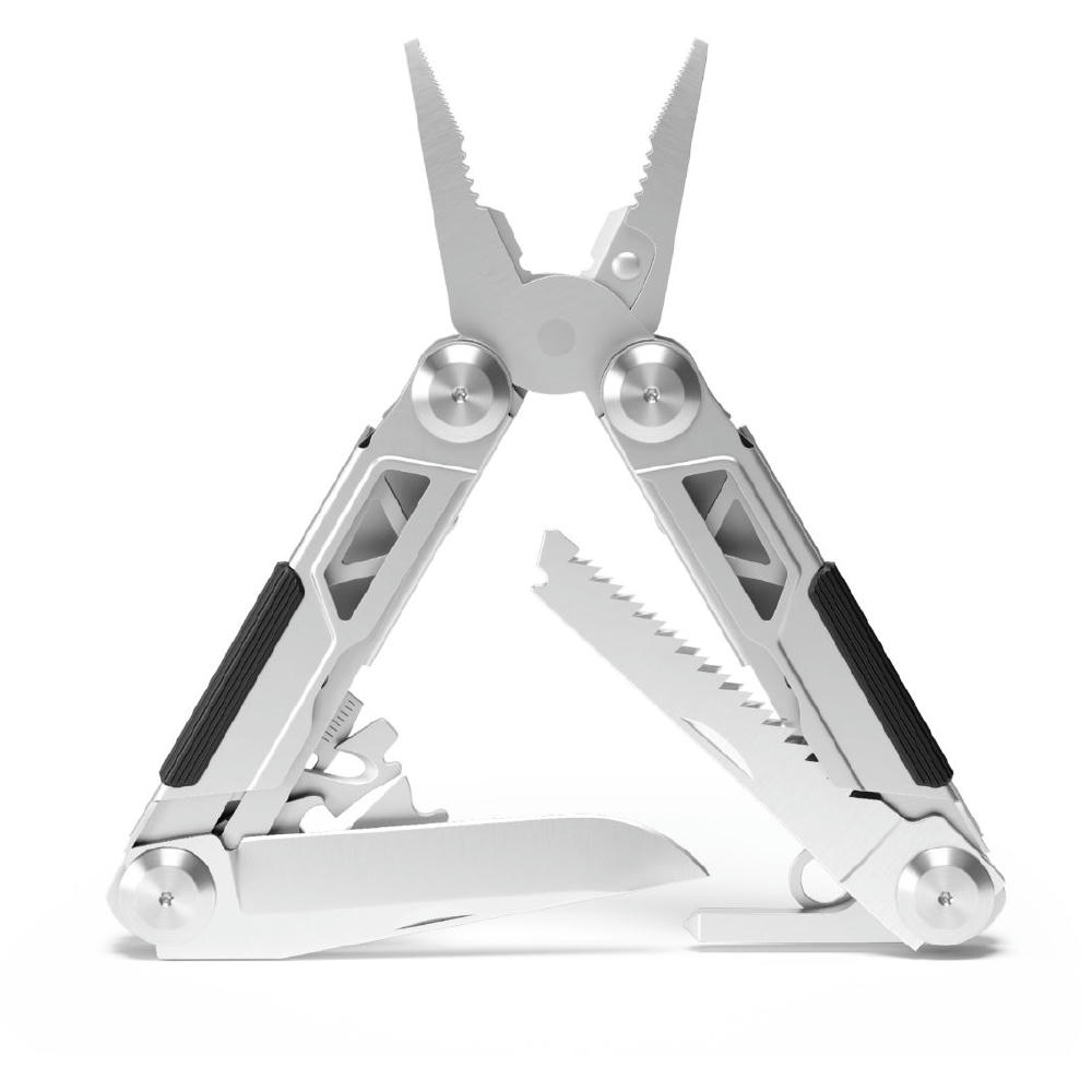 RICHARTZ EXOTOOL 24+: aufgeklappte Multitool-Zange mit Säge und Klinge – Multitool als Werbeartikel mit Ihrem Logo