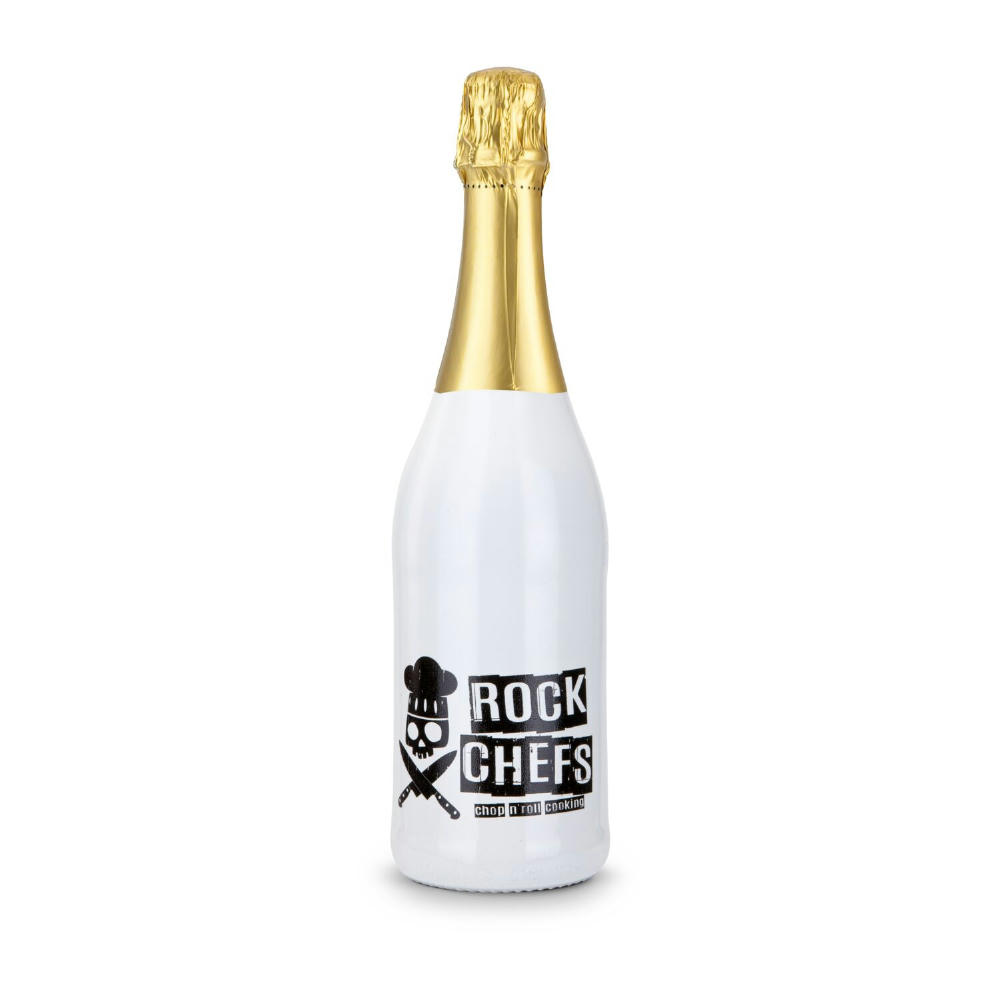 Sekt Cuvée - Flasche weiß-lackiert - Kapselfarbe Gold, 0,75 l Werbeartikel