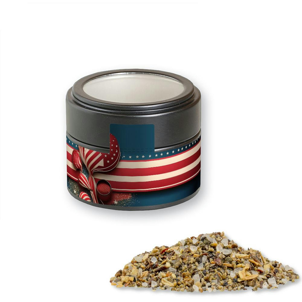 Product image Gewürzmischung Kräuter-Steakgewürz, ca. 35g, Metalldose Mini mit Sichtfenster schwarz Werbeartikel