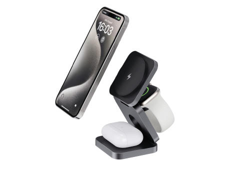 Terra faltbares 3-in-1 15W Charger aus RCS rec. Aluminium Werbeartikel