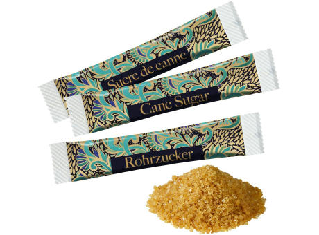 Brauner Zucker im Papierstäbchen Werbeartikel