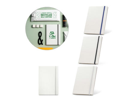 MILKY. A5-Notizblock aus recycelten Milchkartons mit linierten Seiten Werbeartikel