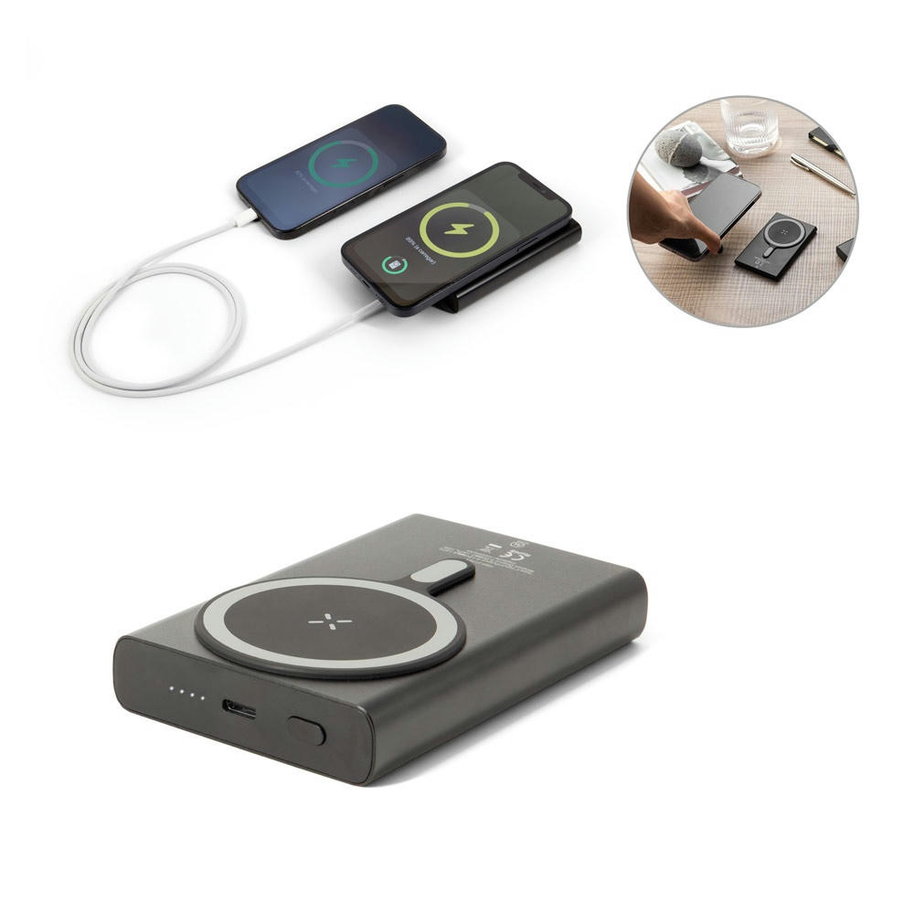 WRIGHT 10. Magnetische Powerbank mit Schnellladefunktion aus recyceltem Aluminium und recyceltem ABS, 10'000 mAh Werbeartikel