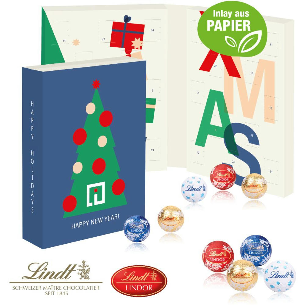 Lindt Adventskalender zum Aufklappen, Inlay aus Papier Werbeartikel