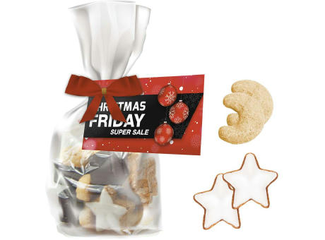 Product image Weihnachtsgebäck Mischung, ca. 115g, Express Standbeutel Midi mit Schleife mit Werbekarte bedrucken